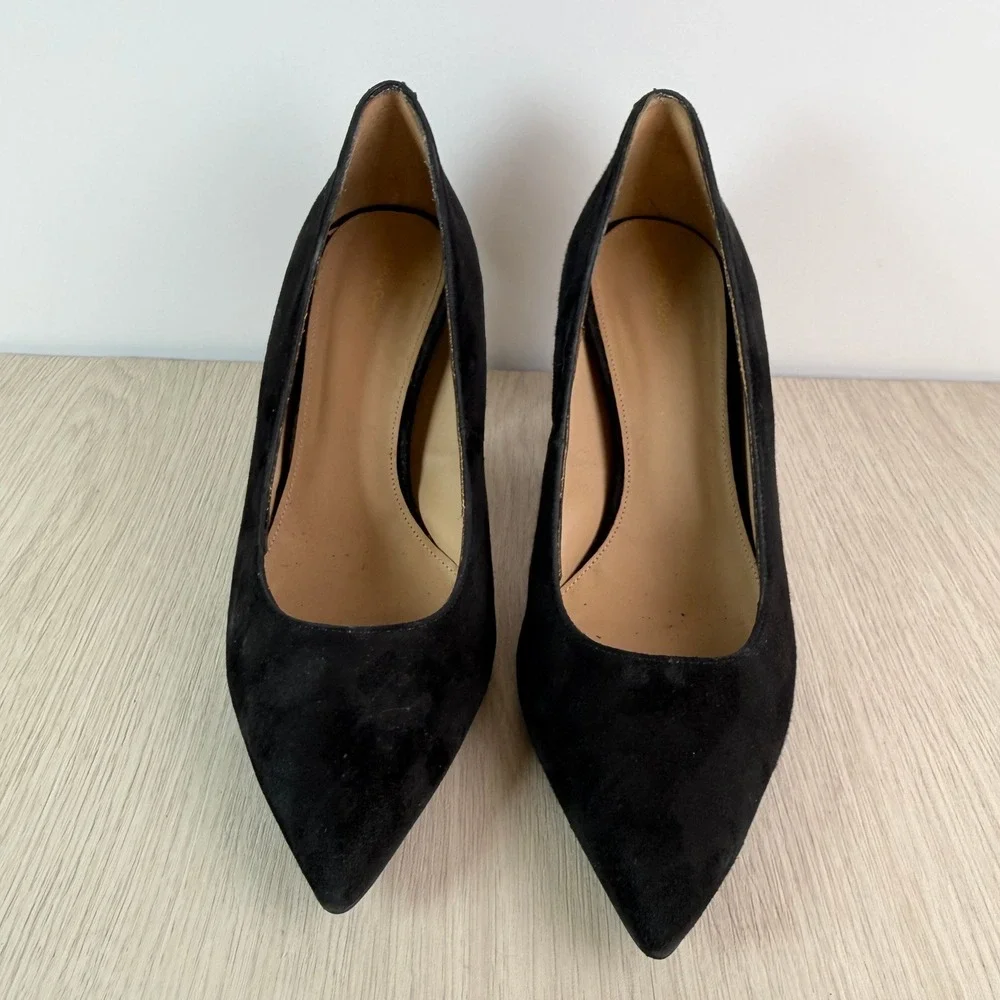 & Other Stories Black Suede‎ Embellished Block Heel Pumps Pointed Toe Spain 39
